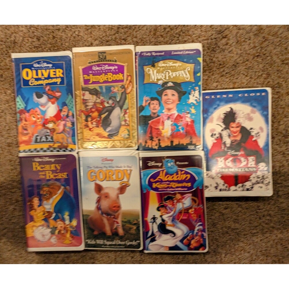 Disney VHS Movies Lot (7 Tapes) Beauty & Beast Oliver Jungle Book 101 Dalmatians